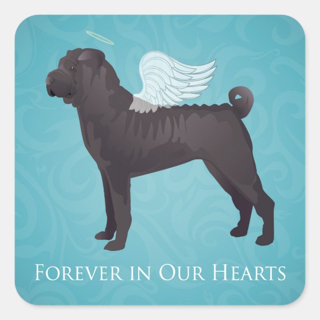Black Chinese Shar Pei Pet Memorial and Sympathy Square Sticker (Front)