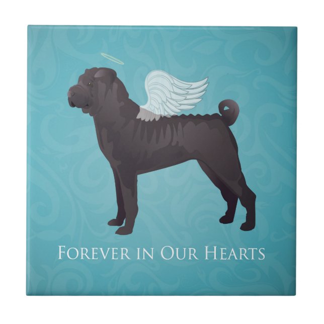 Black Chinese Shar Pei Pet Memorial and Sympathy Tile (Front)