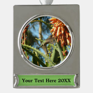 Black-Chinned Hummingbird in Flight Silver Plated Banner Ornament