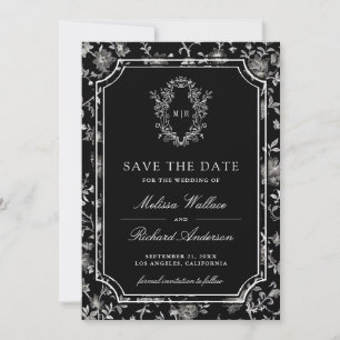 Black Chinoiserie Crest Photo Wedding Save The Date