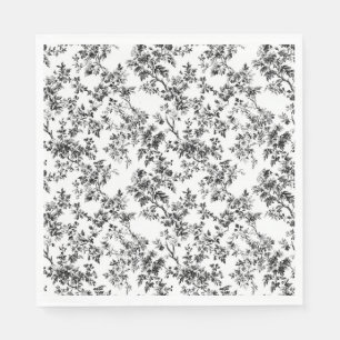 Black Chinoiserie Floral Branch Garden Party Paper Napkin