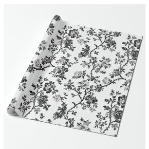 Black Chinoiserie Floral Garden Party Wrapping Pap Paper