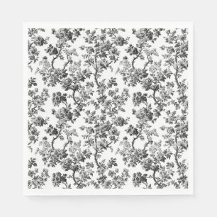 Black Chinoiserie Floral Toile Garden Party Paper Napkin