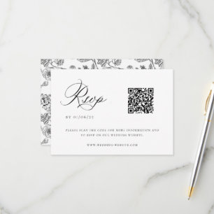 Black Chinoiserie Wedding QR Code RSVP Card