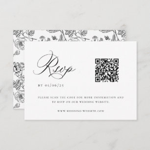 Black Chinoiserie Wedding QR Code RSVP Card