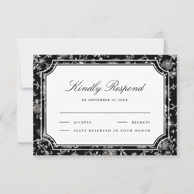 Black Chinoiserie Wedding RSVP Card (Front)
