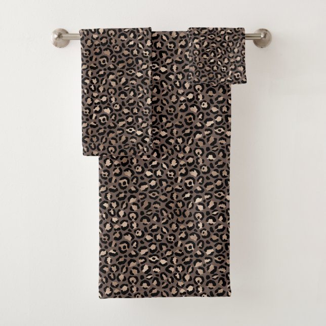 Black Chocolate Brown Bronze Leopard Print        Bath Towel Set (Insitu)