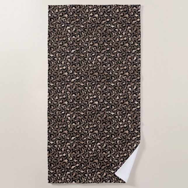 Black Chocolate Brown Bronze Leopard Print         Beach Towel (Front)