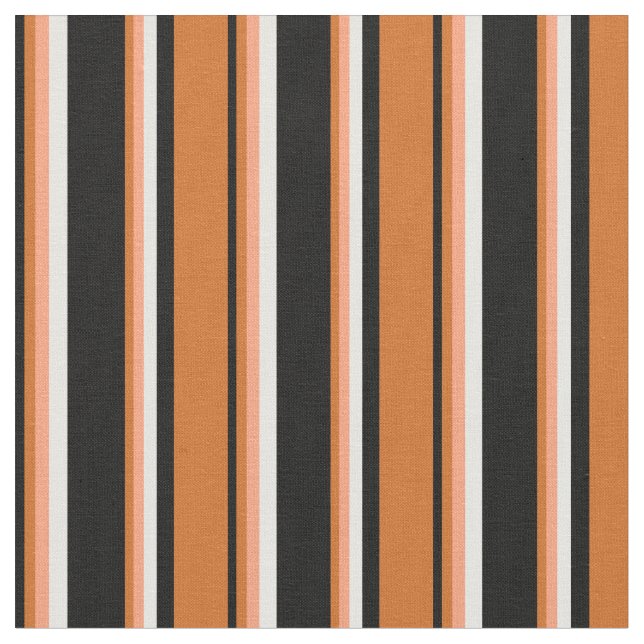 Black, Chocolate, Light Salmon, and White Stripes Fabric (Close Up)