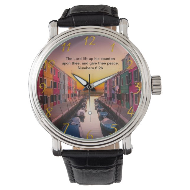 Black Christian Faith cross with Numbers 6:26  Watch (Front)