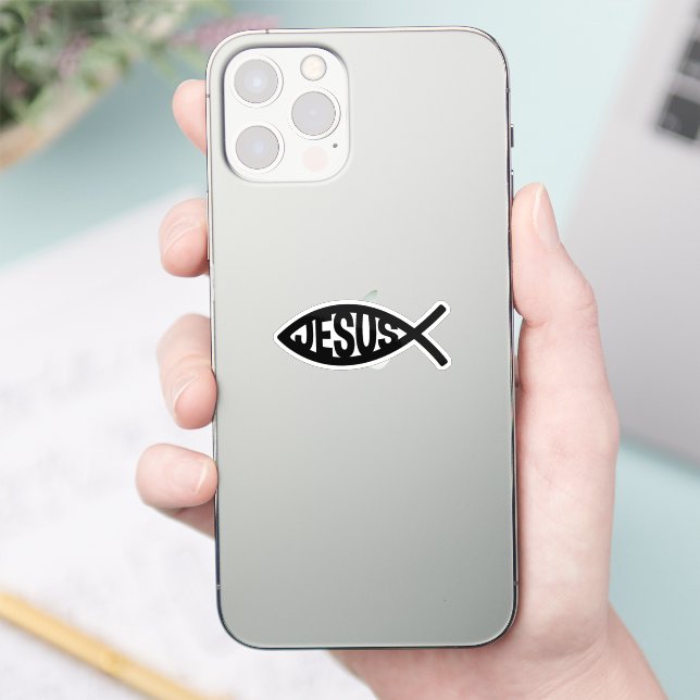 Black Christian Fish Symbol with Jesus Name (Phone)
