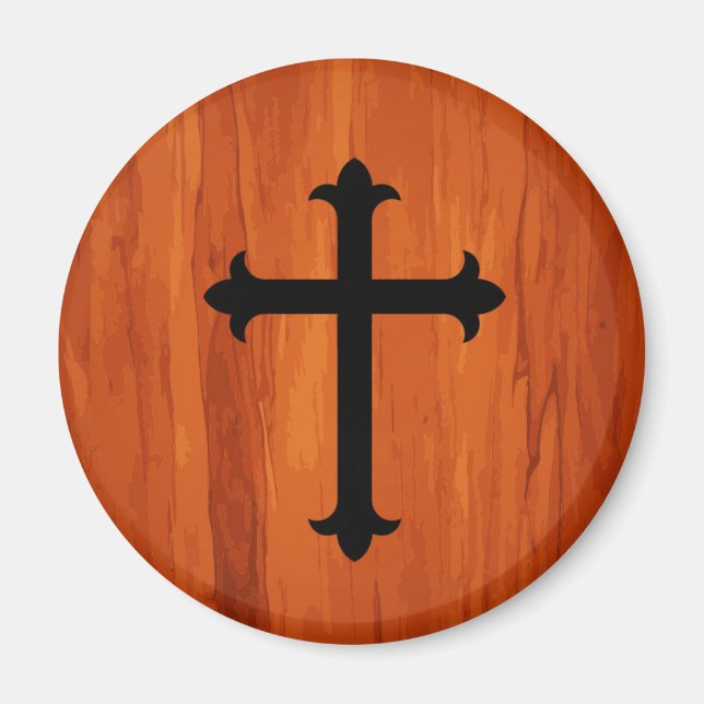 Black Christian Holy Cross in Wooden Magnet (Front)