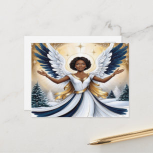 Black Christmas Angel in Blue and Gold Postcard