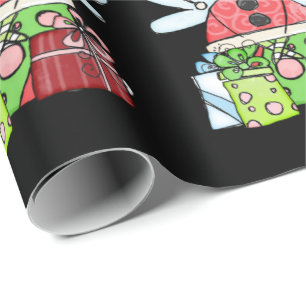 Black Christmas Angel Santa Wrapping Paper
