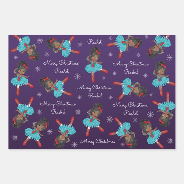 Black Christmas Ballerina Wrapping Paper Sheet (Front)