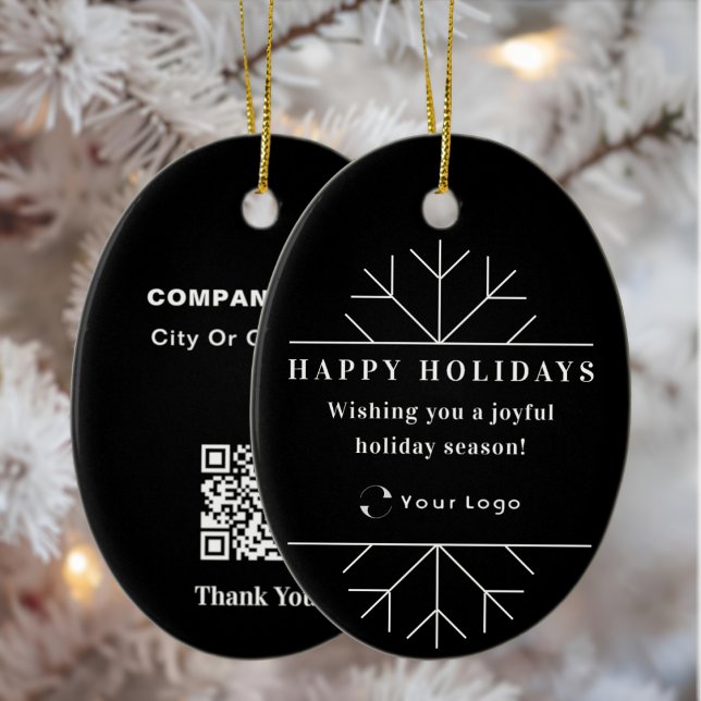 Black Christmas Business Logo QR code Chic Ceramic Tree Decoration (Creator Uploaded)