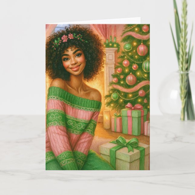 Black Christmas Card | Pink and Green Card (Front)
