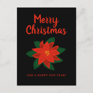 Black Christmas card with red poinsettia flower
