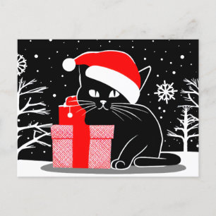 Black Christmas Cat Holiday Postcard