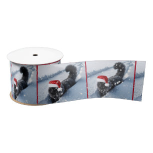 Black Christmas Cat In Deep Snow Satin Ribbon