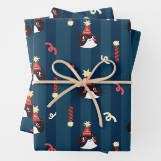 Black Christmas Cat Wrapping Paper Sheet