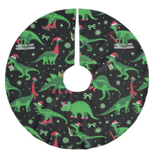 black christmas dinosaurs stegosaurus triceratops  brushed polyester tree skirt