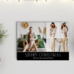 BLACK Christmas Elegant 4 Collage Photo message Holiday Card<br><div class="desc">Share your family’s highlights with this year-in-review Christmas card featuring a simple, minimal, and clean design. The front includes a modern four photo collage paired with the festive greeting “Merry Christmas” in an elegant serif font over a Classic and TIMELESS BLACK colour, with space to personalise your family name or...</div>