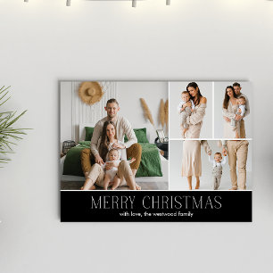 BLACK Christmas Elegant 4 Collage Photo message Holiday Card