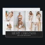 BLACK Christmas Elegant 6 Collage Photo message Holiday Card<br><div class="desc">Share your family’s highlights with this year-in-review Christmas card featuring a simple, minimal, and clean design. The front includes a modern 6-photo collage paired with the festive greeting “Merry Christmas” in an elegant serif font over a chic black colour, with space to personalise your family name or the year. The...</div>