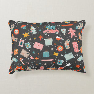 Black Christmas elements ornate pattern. Seamless Decorative Cushion