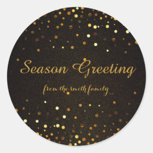 Black Christmas Gold Faux Glitter Festive Classic  Classic Round Sticker