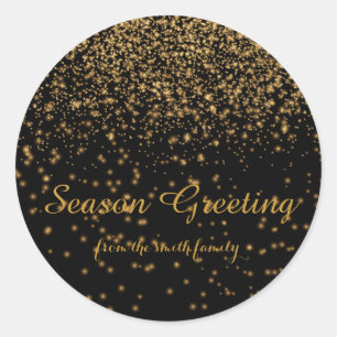 Black Christmas Gold Faux Glitter Festive Classic  Classic Round Sticker