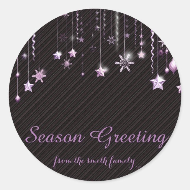 Black Christmas Gold Faux Glitter Festive Classic Round Sticker (Front)