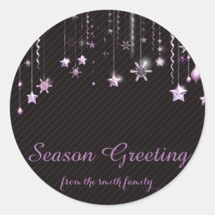 Black Christmas Gold Faux Glitter Festive Classic Round Sticker