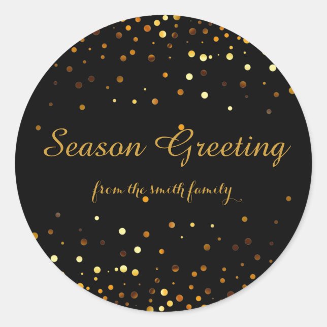 Black Christmas Gold Faux Glitter Festive Classic Round Sticker (Front)