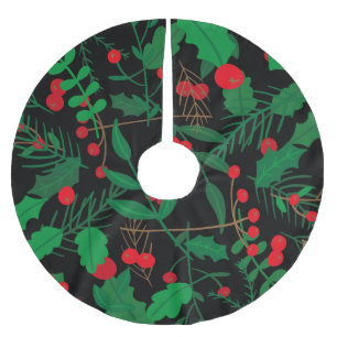 black christmas holly brushed polyester tree skirt