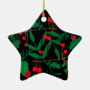 black christmas holly ceramic tree decoration