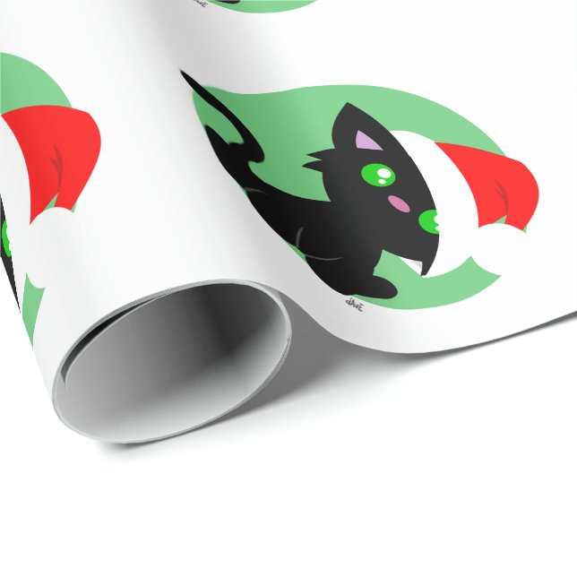 Black Christmas Kitty Wrapping Paper (Roll Corner)