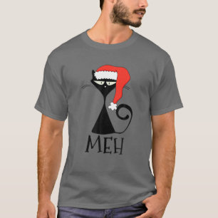 Black Christmas Meh Cat - Funny Sarcastic Xmas Tee