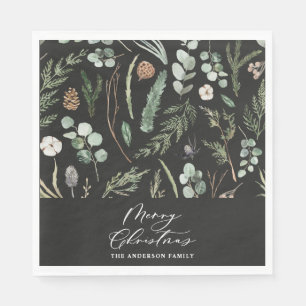  black Christmas minimal botanical Napkin