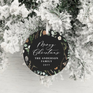 Black Christmas minimal elegant botanical photo Ceramic Tree Decoration