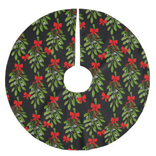 black christmas mistletoe merry xmas brushed polyester tree skirt