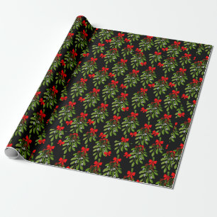 black christmas mistletoe merry xmas wrapping paper