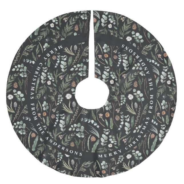 Black Christmas modern minimal botanical gift Brushed Polyester Tree Skirt (Front)