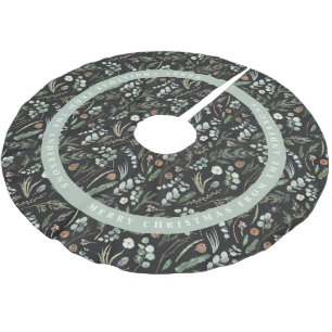 Black Christmas modern minimal botanical gift Brushed Polyester Tree Skirt