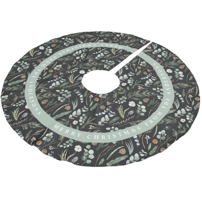 Black Christmas modern minimal botanical gift Brushed Polyester Tree Skirt (Angled)