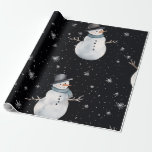 Black Christmas night Snowman  Wrapping Paper<br><div class="desc">Black Christmas night Snowman Wrapping Paper It has cute white Christmas snowman pattern with black background. Wrap your gifts in winter wonder with this charming Black Christmas Night Snowman Wrapping Paper. Featuring a cute snowman under a starry night sky with falling snowflakes, this design blends cosy holiday magic with a...</div>