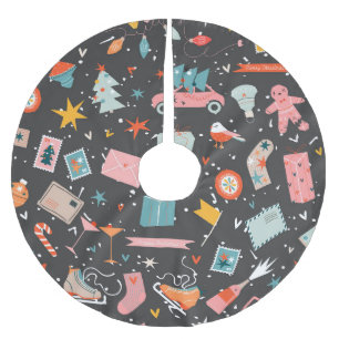 Black Christmas: ornate vintage pattern. Brushed Polyester Tree Skirt