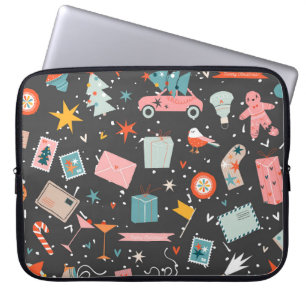Black Christmas: ornate vintage pattern. Laptop Sleeve