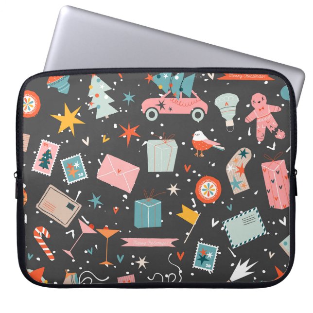 Black Christmas: ornate vintage pattern. Laptop Sleeve (Front)